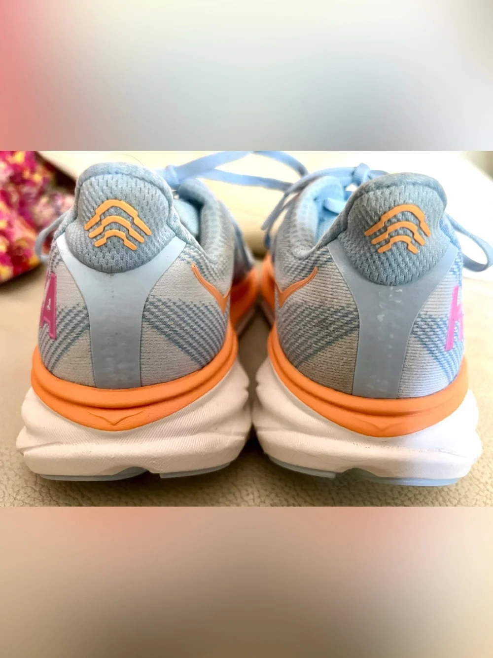 HOKA CLIFTON Pre-Owned Good Light Blue & Orange Size 7.5B